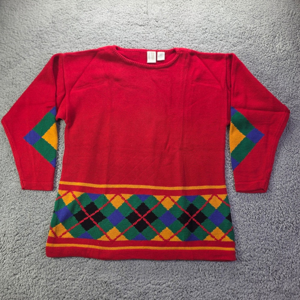 Clifford & Wills Kids XL Red Argyle Cotton Knit Crewneck Sweater Vintage